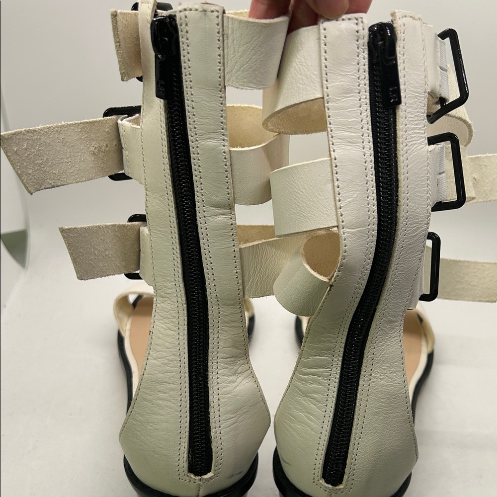 Loeffler Randall Cream Leather Zipper Open Toe Gladiator Sandals Shoes *Size 10* - Picture 4 of 10